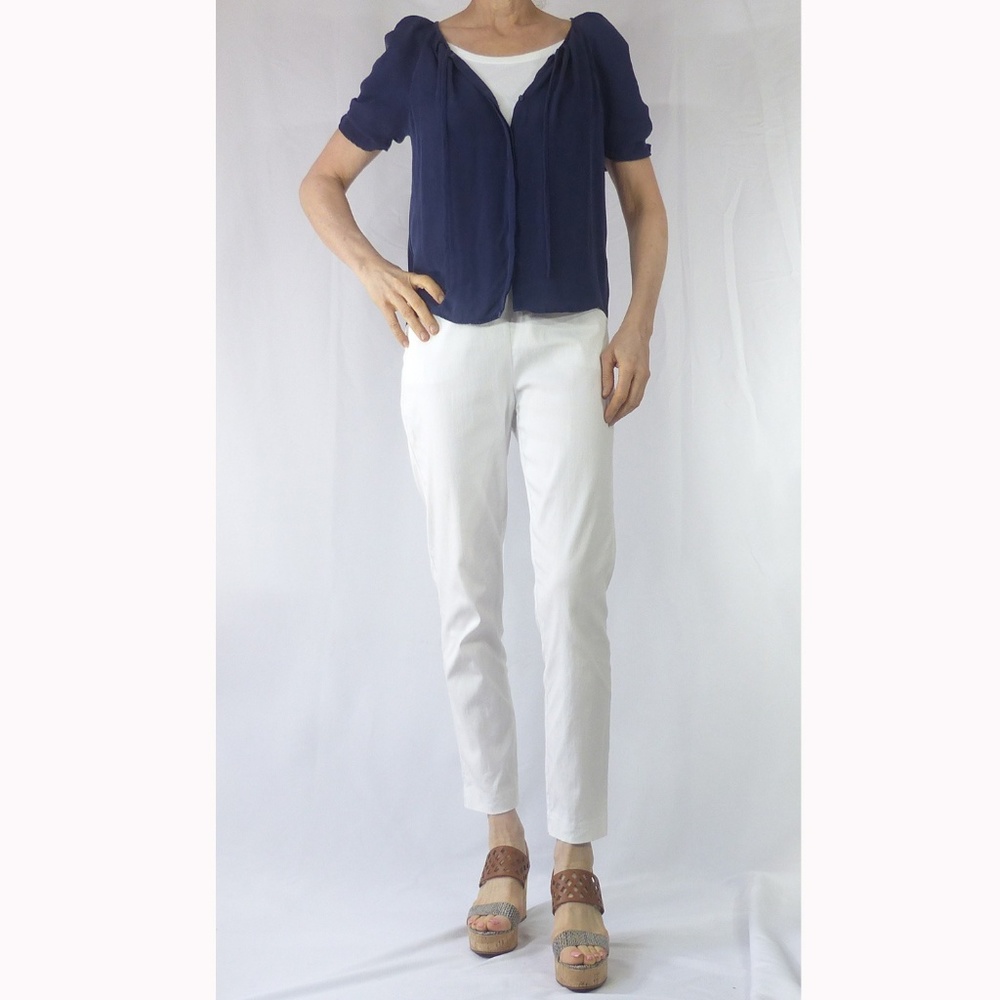 Joie Berkley Navy Silk Peasant Blouse, Small